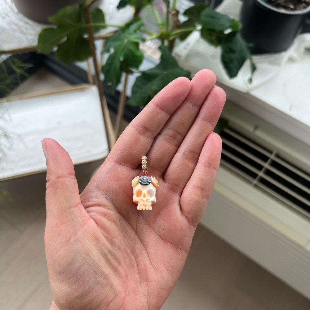 Skull Pendant with Blue and Cream Accents